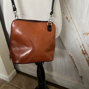 Vera Pelle Italian Leather Crossbody Bag Zip Around Brown Black Removable Strap